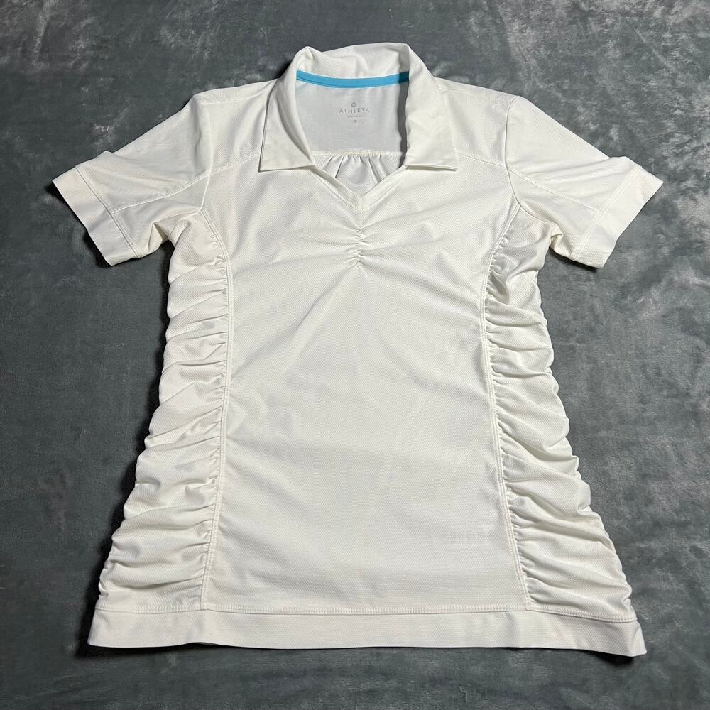 Athleta V-Neck Birdie Ruched Polo Top Size S Golf Tennis Pickle Ball Active - Picture 1 of 8